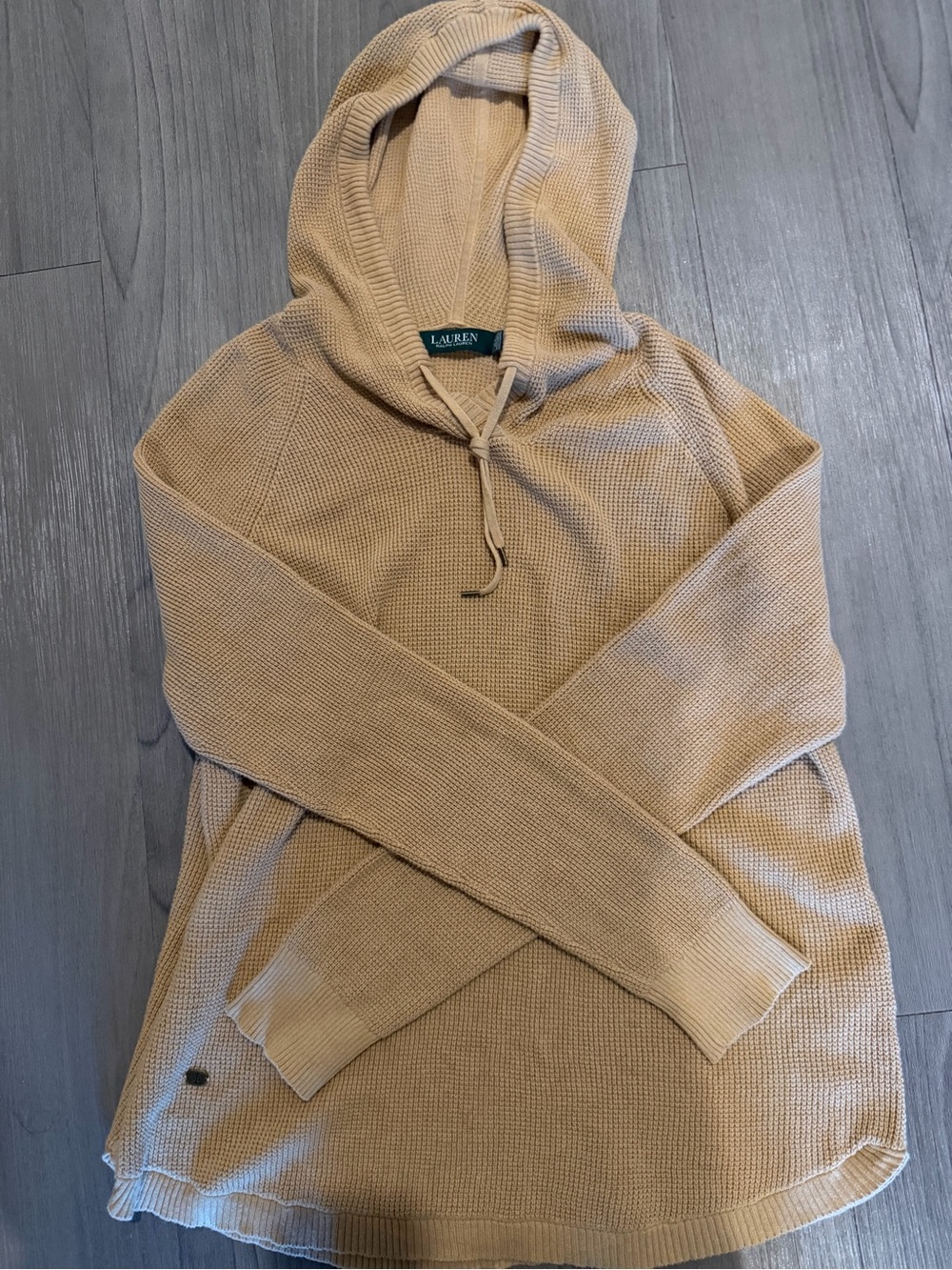 Lauren Ralph Lauren Tan Waffle-Knit Hooded Sweater